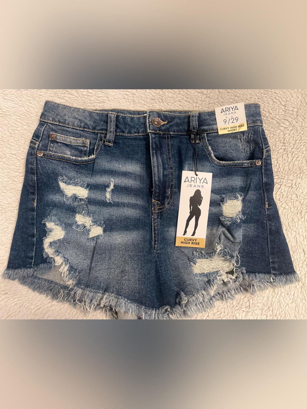 Ariya Curvy High-Rise Distressed Denim Shorts - Dark Blue